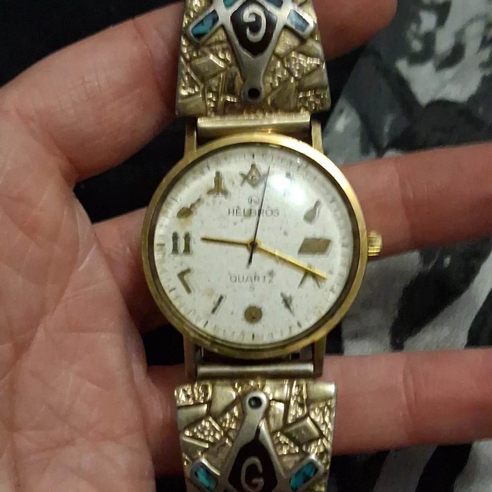 Helbros Gold Masonic Quartz Watch
